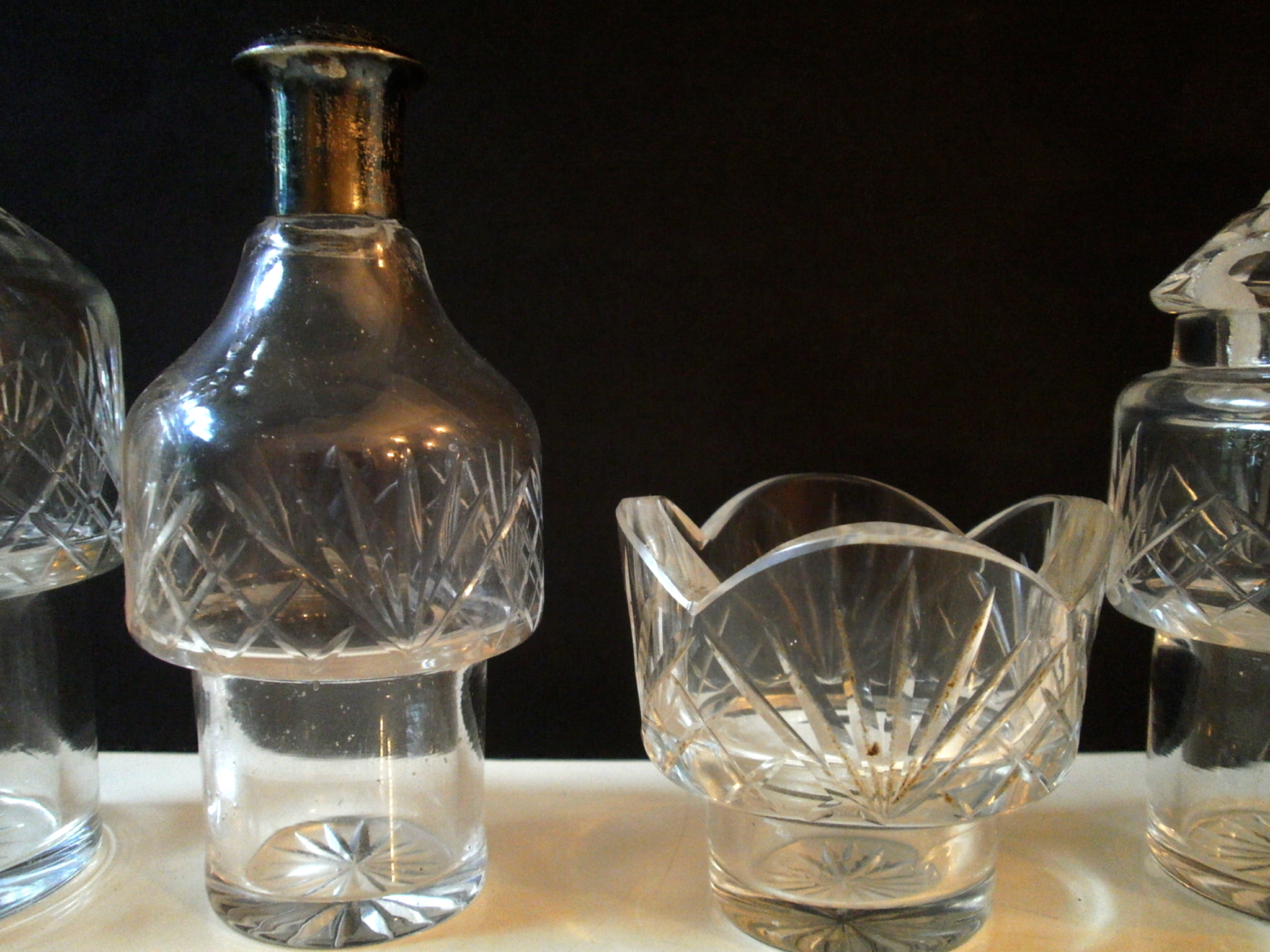 Antique English or American Cut Crystal Cruet Condiment set crystal