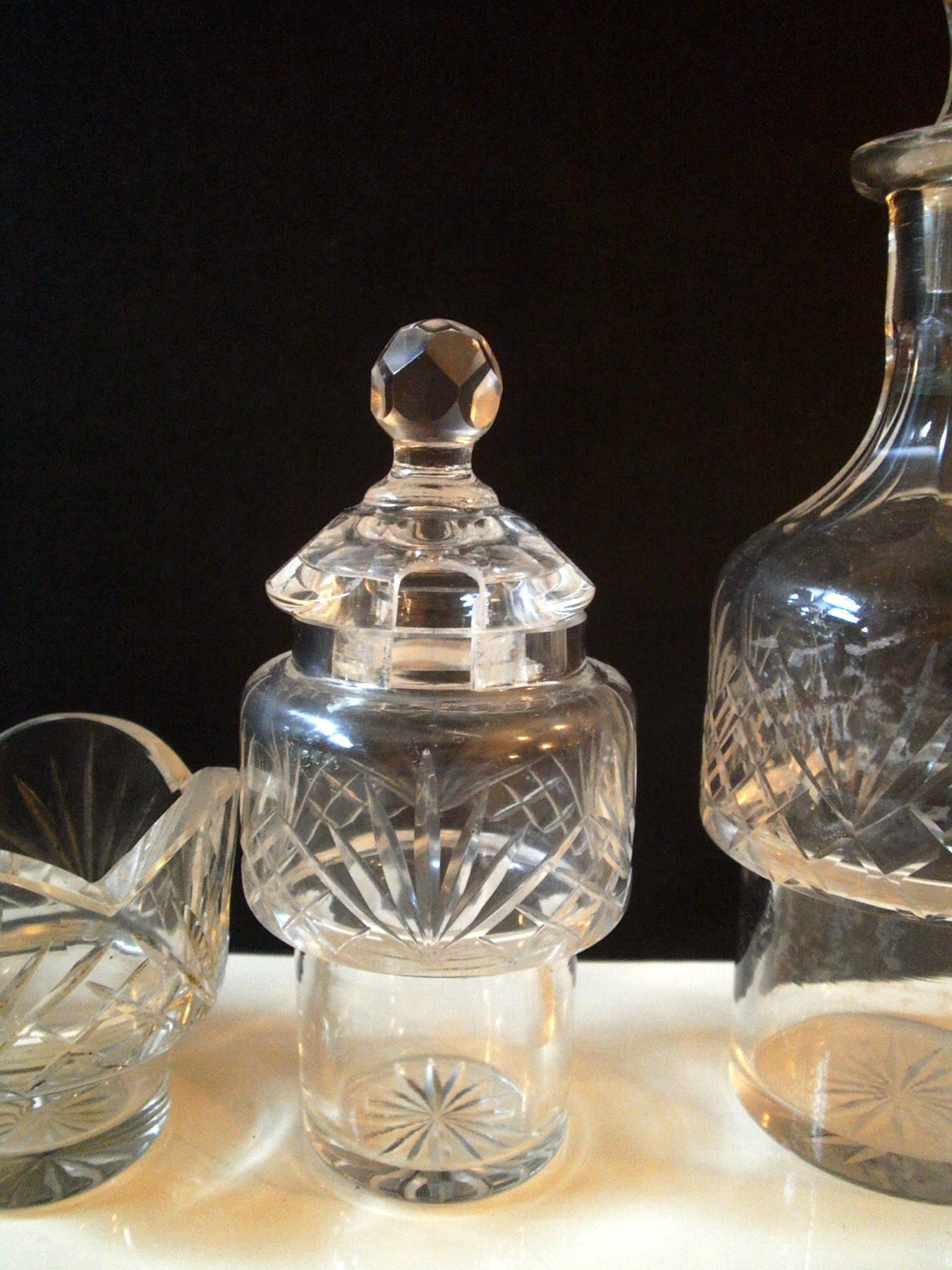 Antique English or American Cut Crystal Cruet Condiment set crystal